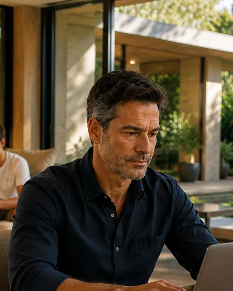Homem conferindo o rendimento no notebook.